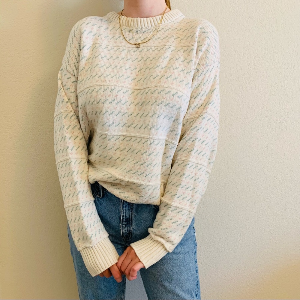 Vintage fisherman knit white patterned sweater